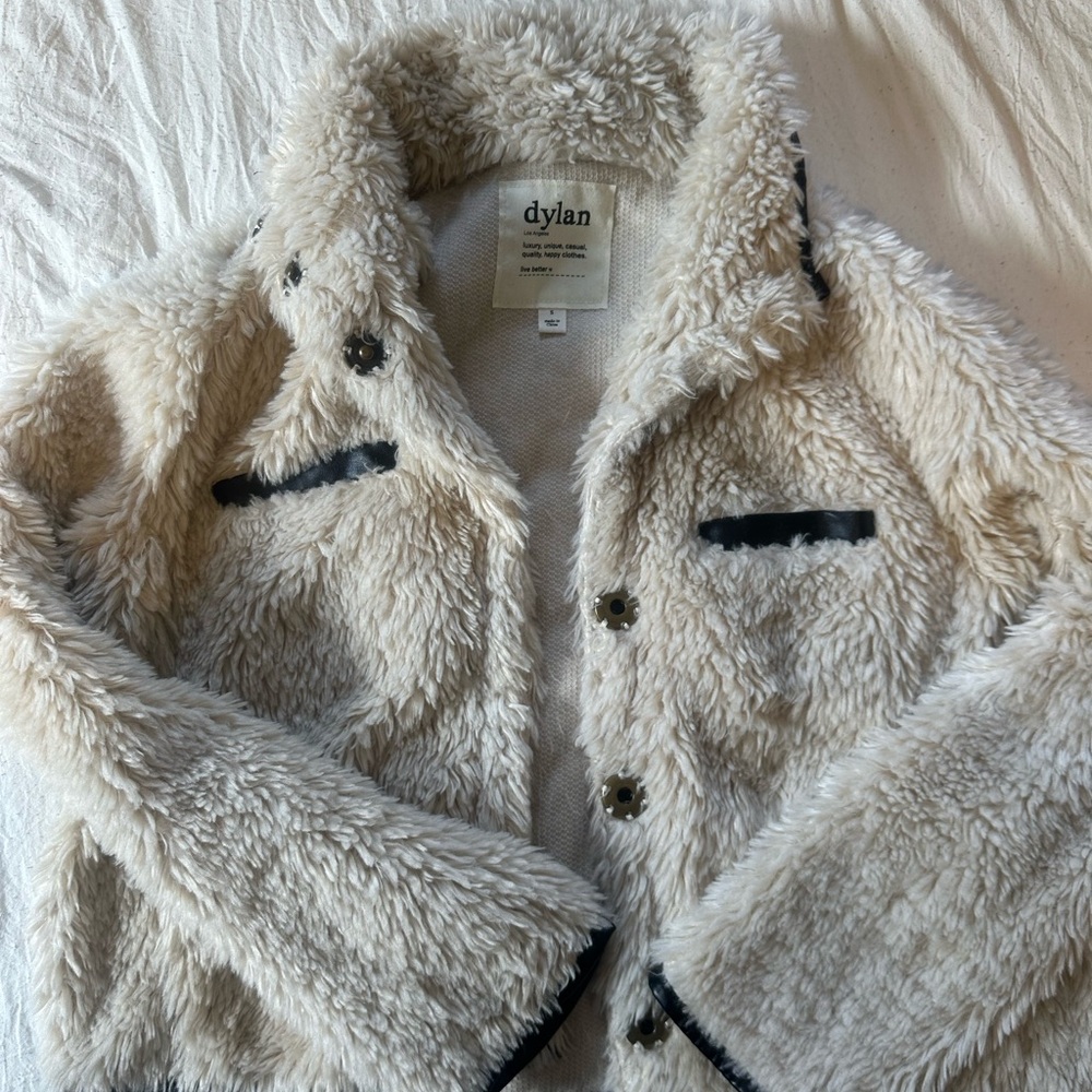 Dylan Cream Fuzzy Jacket with Black Accents